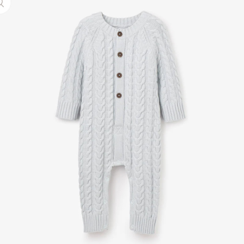 Pale Blue Horseshoe Cable Knit Baby Jumpsuit – Elegant Baby