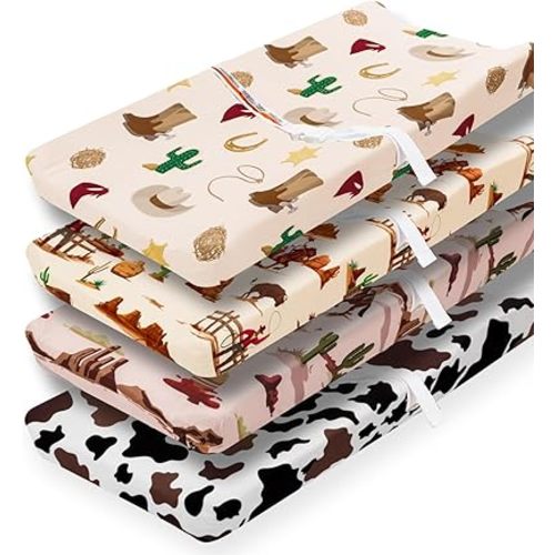 4 Pack Western Cowboy Crib Sheets Neutral Breathable Fitted Baby Sheets Nursery Sheets for Baby Boys or Girls (Changing Pad Cover)