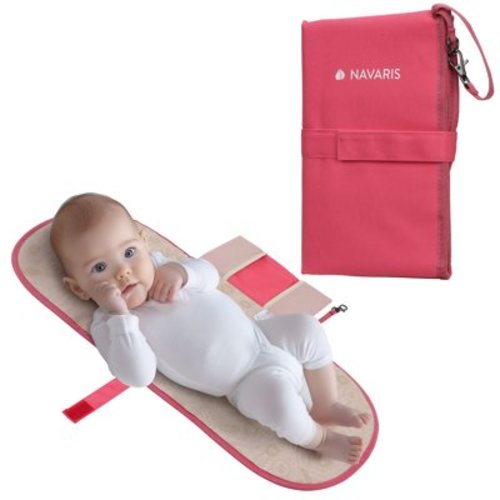 Navaris Baby Changing Mat Portable - Slim Lightweight & Foldable Baby Change Mat - Water Repellent Travel Changing Mat with Pockets - Folding Mat for Clean Diaper Changes - Coral