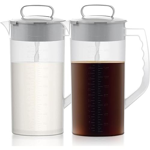 Breast milk pitcher, 64oz/ 2000ml Mixing pitcher with lid, Mixing baby formula,coffee, milk and juice with Angled Plastic Blades and Adjustbale mixer plunger (two pack)