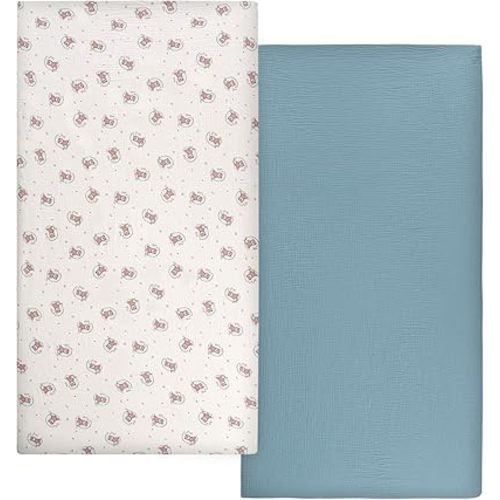 Baby Crib Sheets Cotton Muslin: 2 Crib Sheets Neutral for Boys Girl Soft Breathable Fitted Toddler Bed Mattress 54 x 28 Inch
