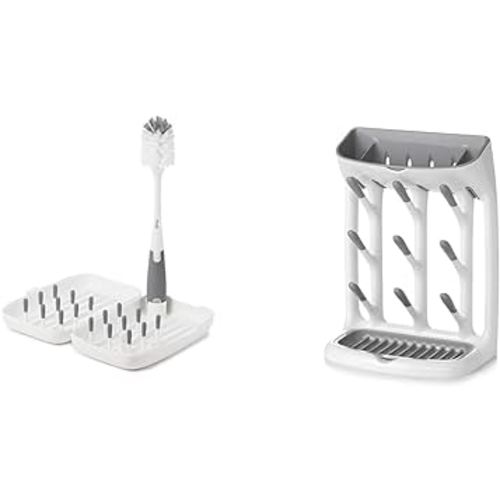 OXO Tot Travel Size Drying Rack with Bottle Brush- Gray & Plastic Tot Space Saving Drying Rack for Kitchen