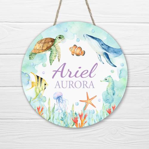 Ocean Animals Name Sign, Wood Name Sign, Wooden Name Sign, Ocean Nursery Decor, Kids Room Decor, Baby Announcement Sign, Girl wall decor