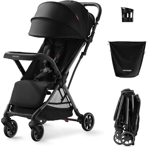 Momcozy ClickGo Lightweight Stroller, Compact Travel Stroller for Airplane with One-Click Fold, Baby Stroller and Toddler Stroller with Large Canopy for Kids from 0 Months, Extendable UPF50+ Canopy