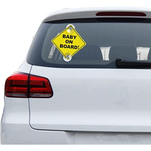 Baby on Board Sticker for Cars 2PCS, WZCNDIDI Baby On Board Warning Signs with Suction Cups, Durable and Strong Without Residue - Yellow ( Two Suction Cups )