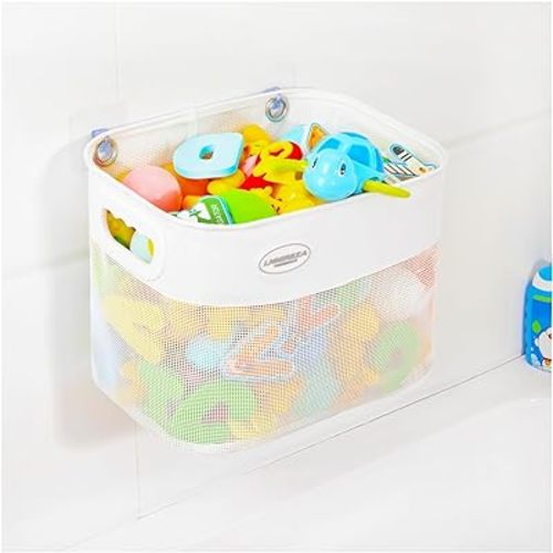 Quick Scoop Baby Mesh Bath Toy Storage, 2X Capacity & Large Opening Bath Toy Organizer Baby Bath Gift Bathtub Toy Holder, Toy Storage for Toddlers (White)
