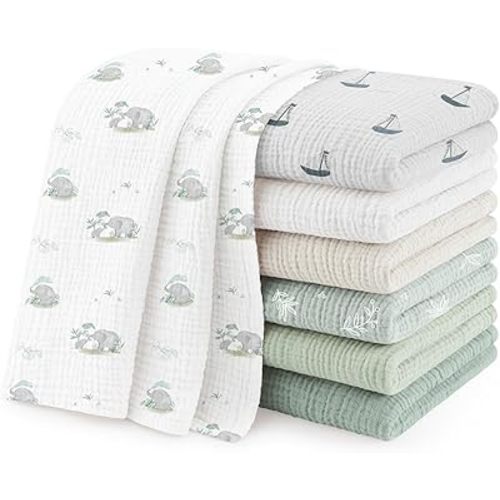 Susurration Muslin Burp Cloths 24x24 Inches Ultra Soft 100% Cotton, 4 or 7 Pack Baby Washcloths for Newborn, Absorbent Burp Rags & Swaddle Blankets