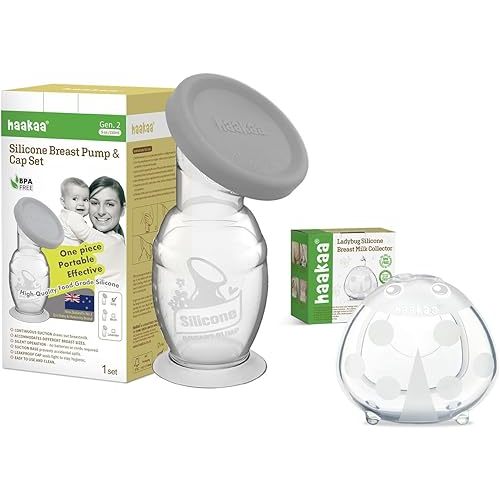 haakaa G2 Manual Breast Pump 5oz./150ml with Silicone Cap & Ladybug Breast Milk Collector 1.4oz./40ml Combo