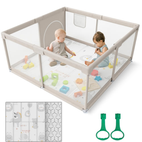 ZEEBABA Baby Playpen with Mat, 47x47inch Playpen for Babies and Toddlers, Small Baby Play Pens, Play Yard for Infants with 47" Play Mat, Playard with Gate