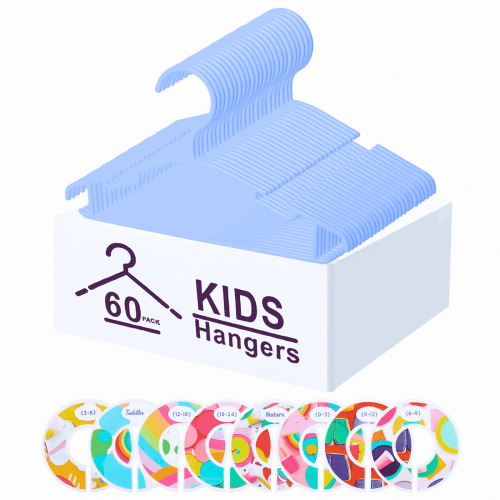 Northern Brothers Baby Hangers 60 Pack, Kids Nursery Closet Organizers with Anti-Slip Dividers, Blue (1-Tier, Space-Saving)