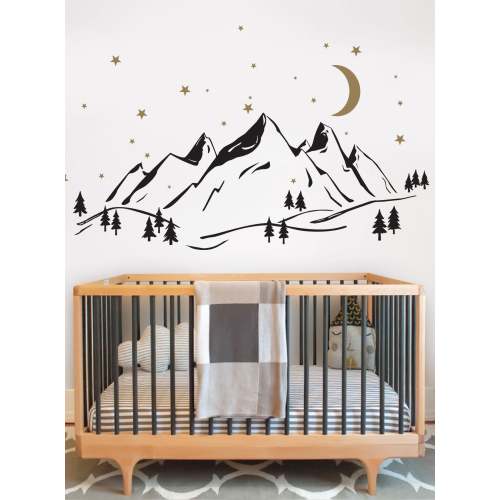Mountains Wall Decal with Night Sky