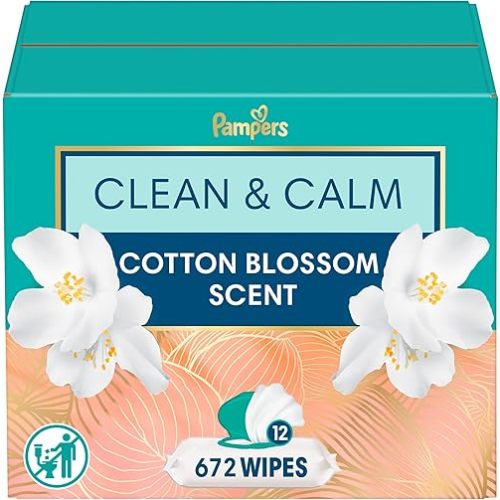 Pampers Wipes, Clean & Calm, Cotton Blossom Scent, 672 Wipes Total (12X Pop-Top Packs)