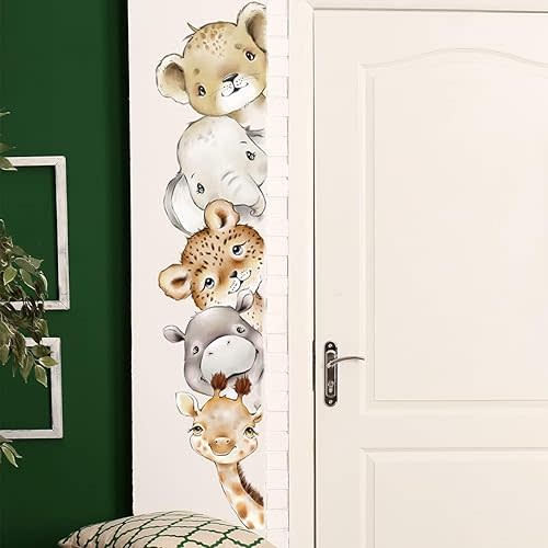 51.18x10.94 Inch Watercolor Jungle Animal Wall Decals - Forest Animal Sticker With Elephant, Lion, Monkey for Baby Nursery, Playroom, Bedroom, Classroom, Kindergarten Decor