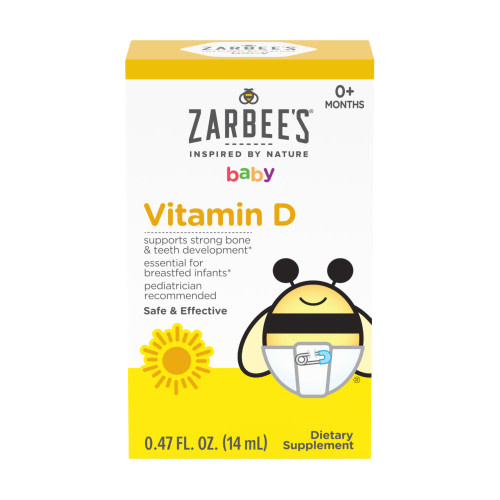 Zarbee's Vitamin D Drops for Infants, 400IU Baby & Toddler Liquid Supplement, 0.47 Fl oz