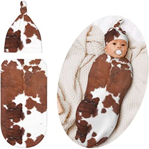 Cowhide Print Swaddle Blanket for Baby, Soft Sleeping Bag, Swaddling Sack for Newborn Unisex Baby Stuff, Highland Cow