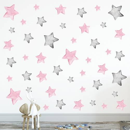 Hand-painted pink gray, Star kindergarten, wall decoration, baby bedroom wall stickers, translucent stickers