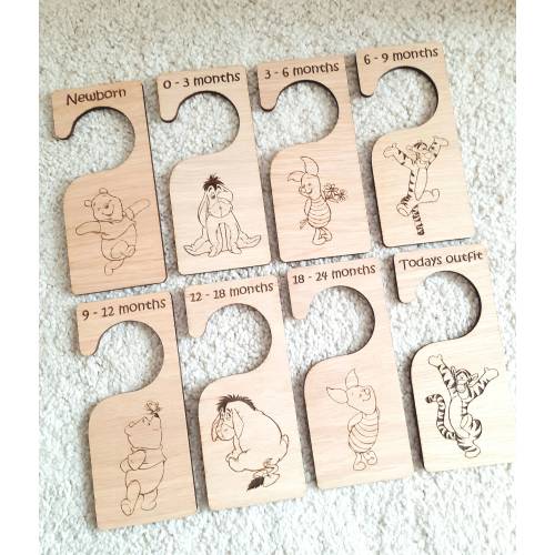 Winnie the Pooh baby closet dividers x 8 Wooden nursery hangers for newborn baby shower gift for baby clothes
