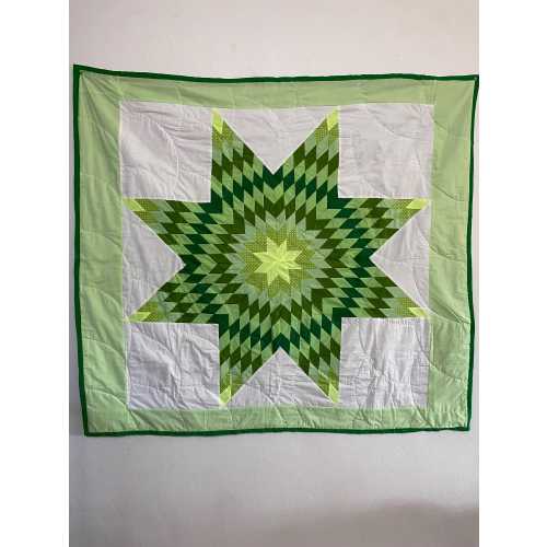 Light Green Dark Green Baby Star Quilt - Handmade Native American Blanket