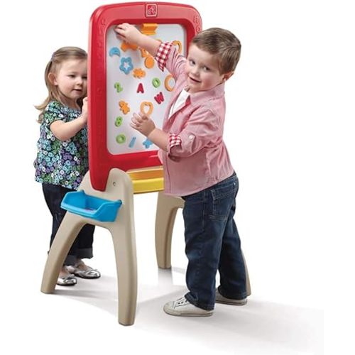 Step2 All Around Easel for Two, Kids Activity Table, Double-Sided Art Board, Made of Durable Plastic, Includes 94-Piece Soft Foam Magnets, For Toddlers 3+ Years Old