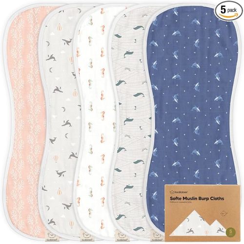 5-Pack Muslin Burp Cloths Baby Boy, Girl, Soft Absorbent Rags (Marine Muse) | Baby Burp Cloth Rags, 8-Layers Viscose Derived from Bamboo Cotton Muslin Towel, Super Soft Spit Up Rags, No Shrink Washcloths