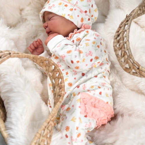 Size New Born: Bugs and Blossoms Ruffle Zip Footie