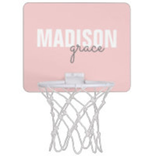 Blush Pink Girly Gray Monogram Name Mini Basketball Hoop | Zazzle