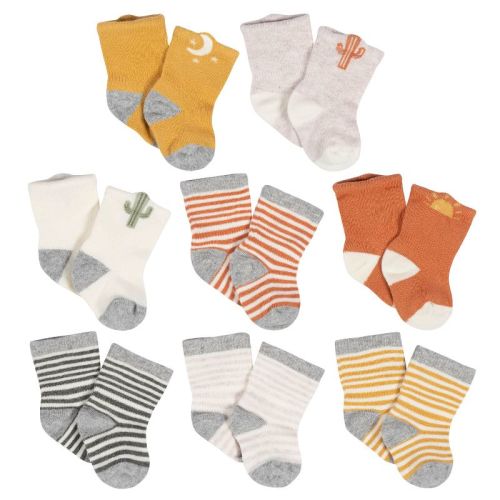 Gerber Baby Neutral Jersey Wiggle Proof Socks - Southwest - 0-3 Months - 8-Pack