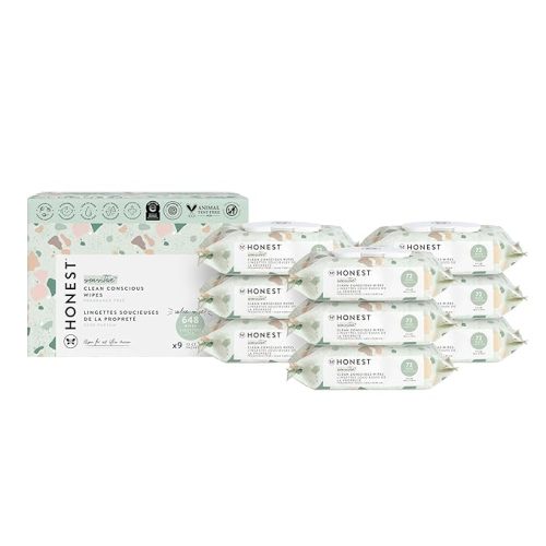 The Honest Company Clean Conscious Wipes | 99% Water, Compostable, Plant-Based, Baby Wipes | Hypoallergenic, EWG Verified | Geo Mood, 648 Count - 72 Count (Pack of 9)