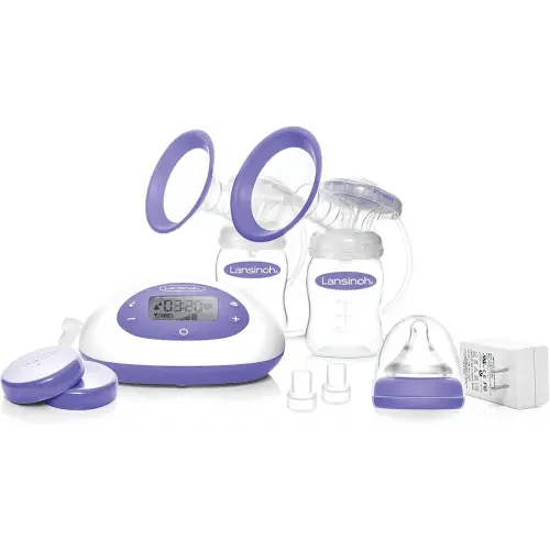 Lansinoh Signature Pro Portable Double Electric Breast Pump with LCD Screen | 3 Power Modes, 25mm Flanges, 2 Bottles, 1 Slow Flow Nipple, & Carry Bag