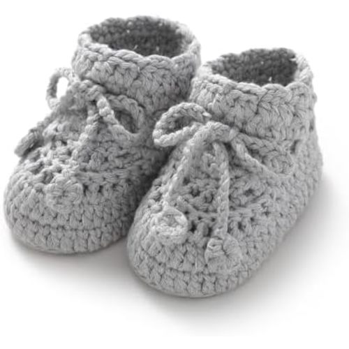 Hadetoto Baby Booties Hand Crochet Knit Cotton Bootie Soft Cozy Warm Socks Shoes Newborn First Walkers for Infant Boy Girl