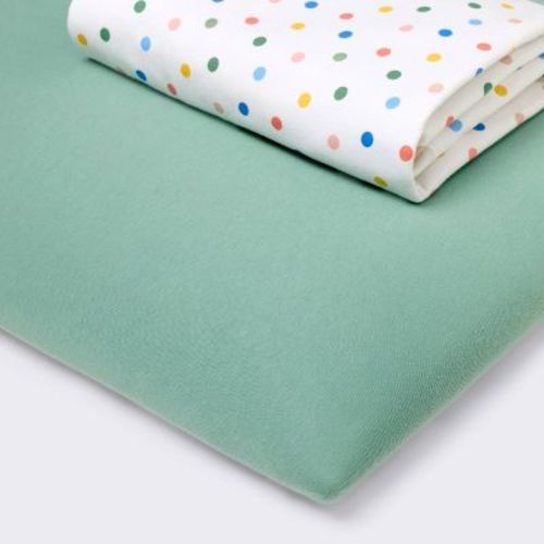 2pk Fitted Playard Jersey Sheets - Green & Color Dots - Cloud Island™