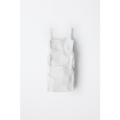 THREE-PACK OF RIBBED STRAP BODYSUITS - Oyster-white | ZARA United States