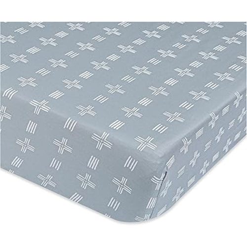 Crane Baby Soft Cotton Crib Mattress Sheet, Fitted Sheet for Cribs and Toddler Beds, Blue River Dash, 28”w x 52”h x 9”d