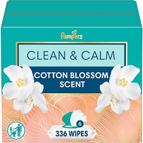 Pampers Wipes, Clean & Calm, Cotton Blossom Scent, 336 Wipes Total (6X Pop-Top Packs)