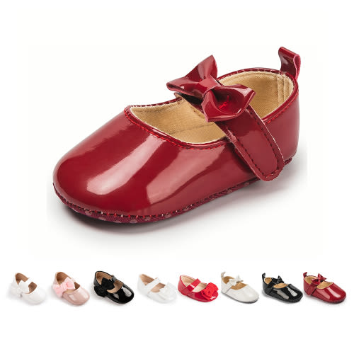Meckior Baby Girls Shoes Infant Mary Jane Dress Bowknot Princess Crib Flats for Newborn First Walkers 3-18 Months