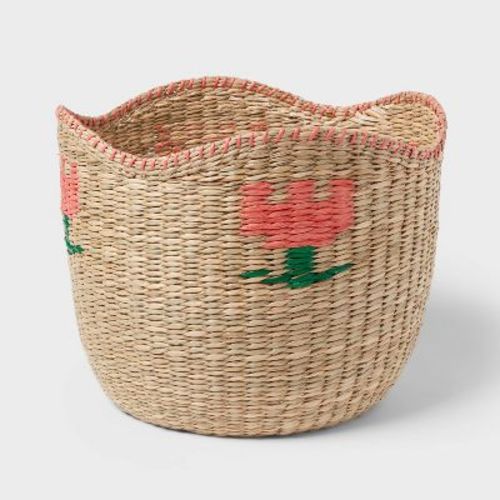 L Woven Kids' Storage Basket with Purple Flower - Pillowfort™