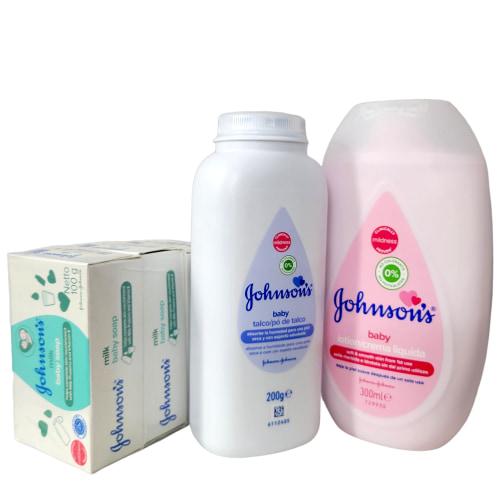 Johnson's Baby Essentials 3-Piece Gift Set for Babies, Baby Soap Bar, Baby Powder, Baby Lotion
