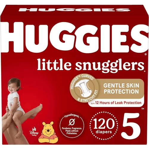 Huggies Size 5 Diapers, Little Snugglers Baby Diapers, Size 5 (27+ lbs), 120 Ct (2 packs of 60)