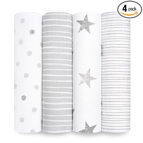 aden + anais Essentials Muslin Swaddle Blankets for Baby Girls and Boys, Newborn Receiving Blanket for Swaddling, 100% Cotton Baby Swaddle Wrap, 4 Pack, Dusty