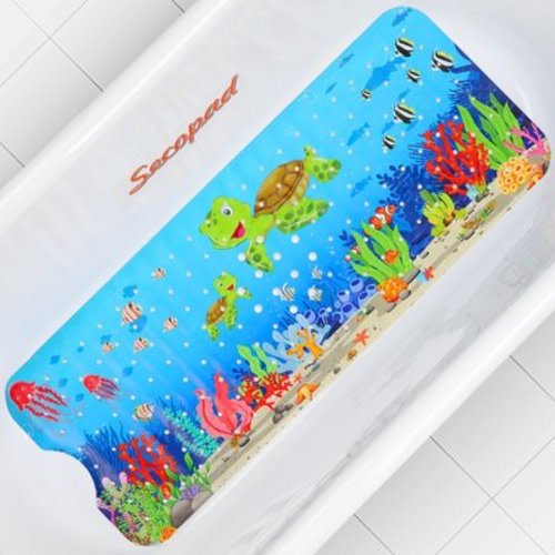 Baby Bath Mat, Kids Bathtub Mat Non Slip for Toddler Bath Shower Anti Slip, 40In X 16In Cartoon Bath Tub Mat with Drain Holes and Suction Cups Machine Washable, Turtles