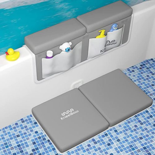 KNEELBOW Soft Baby Bath Kneeler and Elbow Rest Pad. The Ultimate Bathing Solution for Parents and Their Little Ones. Baby Bath Cushion Mat with Toy Organizer Pockets and Suction Cups