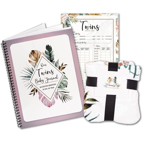 NovaaLife Twins Gift Set Baby Milestone Blanket 40 x 60 inch, Baby Log 50 Page and Daily Journal