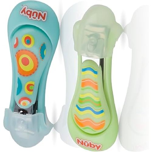 Nuby Baby Care Nail Clippers, 2 Count, Green/Aqua