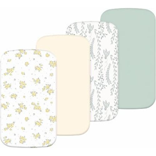 4 Pack Stretchy Bassinet Sheets 20" x 33" Fit for Baby Delight, BCOL, Jimglo, Angelbliss, Maxi-COSI & Most Regular Size Bedside Sleeper- Soft Breathable Fitted Bassinet Sheets - Light Floral Yellow
