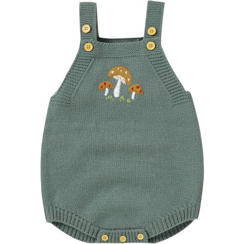 Newborn Baby Knitted Sleeveless Romper 𝐌ushroom Embroidered Bodysuit Sweater Clothes Summer - 3-6 Months - Green