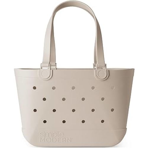 Simple Modern Beach Bag Rubber Tote | Waterproof Large Tote Bag with Zipper Pocket for Beach, Pool Boat, Groceries, Sports | Getaway Bag Collection | Almond Birch