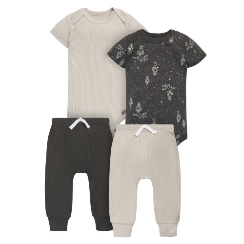Modern Moments by Gerber Baby Neutral Super Soft Bodysuit and Pant, 4-Piece Outfit Set, Sizes Newborn - 12 Months