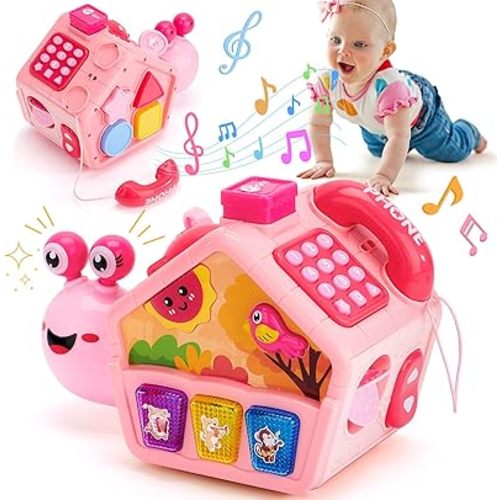 hahaland Baby Toys 6-12 Months, 10 in 1 Musical Crawling Snail Toys 6-18 Month Toys for 1 Year Old Girl Gifts, Montessori Toddler Toy Age 1-2 with Bilingual Learning, 1st Birthday Girl Gifts