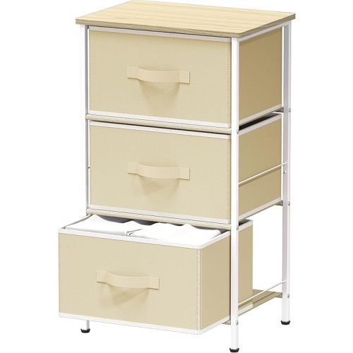 Simple Houseware 3 Drawer Nightstand Dresser with Wood Top, Beige