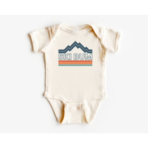 Ski Bum Infant Short, Long Sleeve Bodysuit | Baby Shower Gift | Pregnancy Announcement | Retro, Vintage Style | Future Skier | Mountain Baby